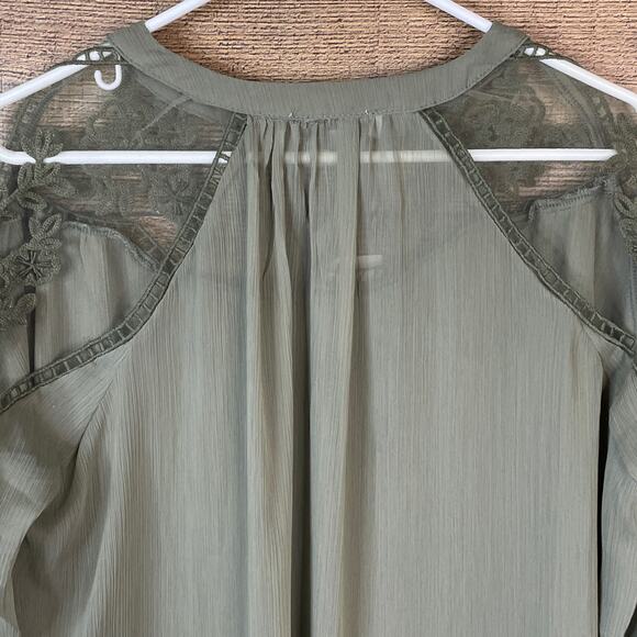 Hayden Sheer Lace Tie Front Peasant Top Olive Green Size Small Medium NWT - Picture 8 of 11